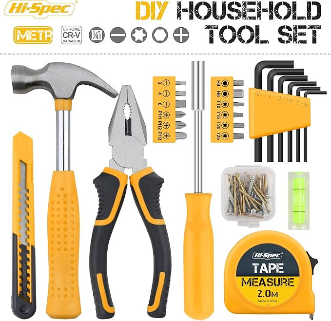 Hi-Spec 25pc Small Compact Hand Mini Tool Kit Set for Home and Office DIY. Household Basic Repairs in a Portable Toolbox Case