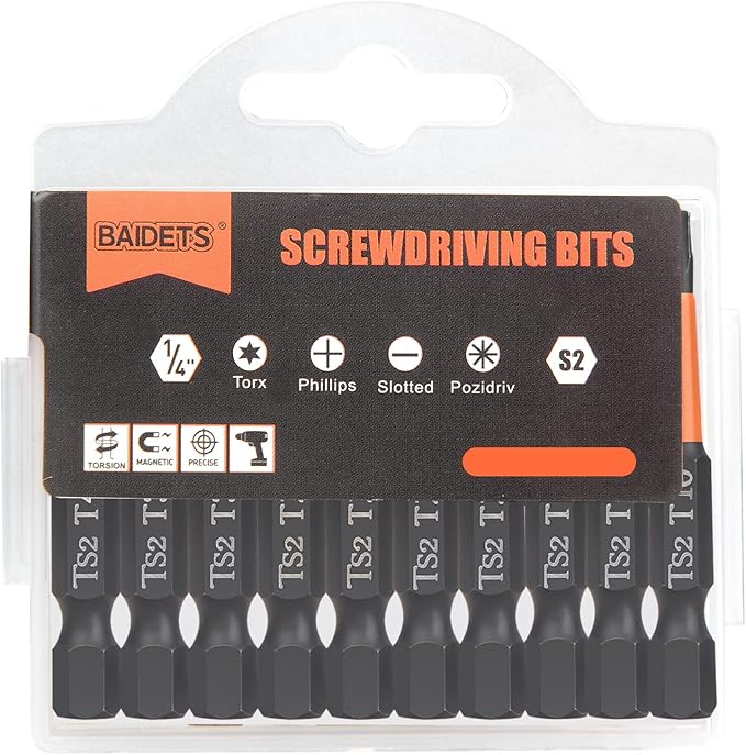 Pro Screwdriver Bit Set - Screwdriver Torx 10 pieces, 50mm length, 1/4” Hex-Shank, with Storage Box