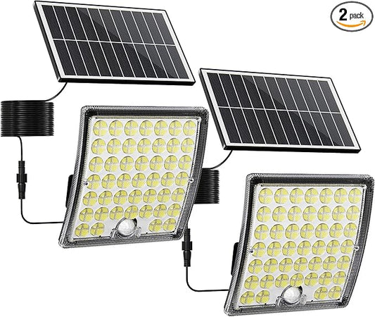 JACKYLED Solar Lights Outdoor Waterproof, Motion Sensor Security Flood Lights Convex Lens Amplified 50% Brighter with 16.4ft Extension Cord, Security Light for Barn, Porch, Backyard,2-Pack