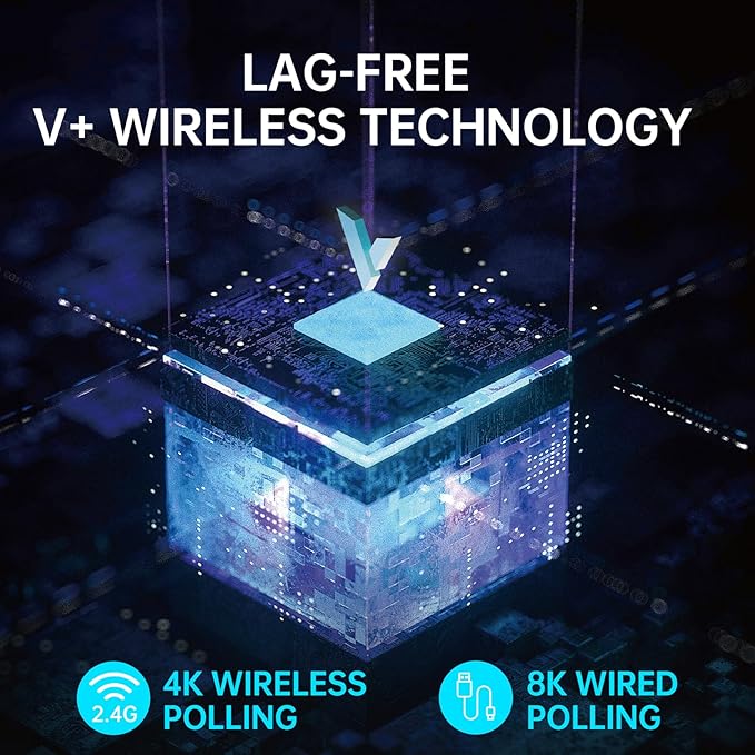 Rapoo VT9PRO 4K Wireless Gaming Mouse, PAW 3398 Sensor, 26000 DPI, 4KHz Polling Rate, 0.25ms Response Time, Lightweight, 10 Programmable Buttons, 180h Battery Life, On-Board Memory, PC - Black