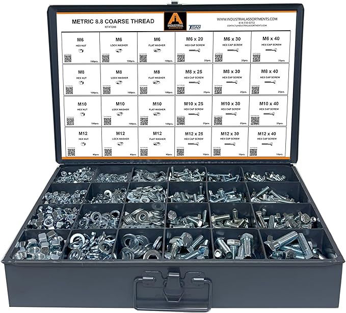 Titan Industrial Supply-1275 Piece Metric 8.8 Coarse Thread Metal Drawer Assortment
