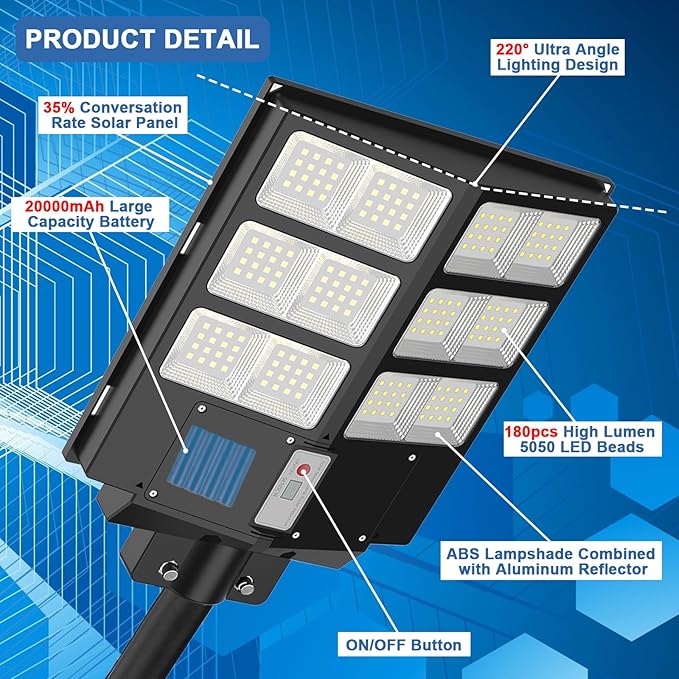 Solar Street Light, 4000W Solar Flood Lights Outdoor Waterproof 450000LM Commercial Parking Lot Light with Motion Sensor