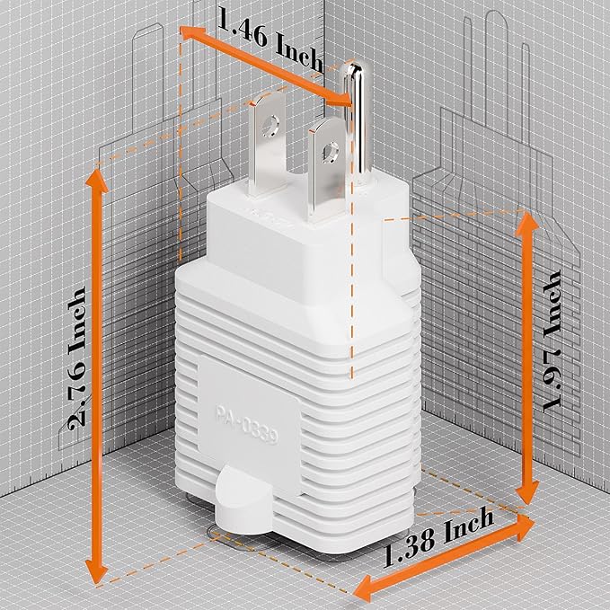 4-in-1 15 Amp to 20 Amp AC Adapter - 5-15P to 5-20R, 6-15R, 6-20R, 15A 125V to 20A 250V (White, 3 Pack)
