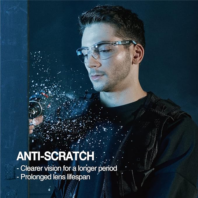 DEX FIT Safety Glasses SG210, Z87 Eye Protection, Anti-Fog & Scratch Resistant, Adjustable for Women and Men, UV Protection (Black & Green Frame, Clear Lens)