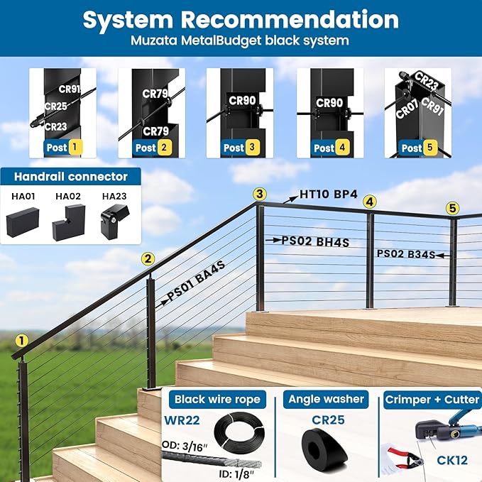 Muzata Custom Cable Railing Crimping Tool Hydraulic Crimper Hydraulic Crimping Tool for 1/8" Stainless Steel Cable Railing Kit Wire Rope Swaging Kit with Wire Cutter and Spare Dies CR09 CK12