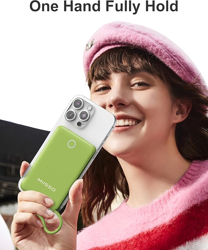 miisso 10000mAh Slim Portable Charger with Built in Cable, Power Bank Travel Charger External Battery Pack for Phone, 3 Output USB Type C Cord Clutch Charger Compatible with iPhone, Green