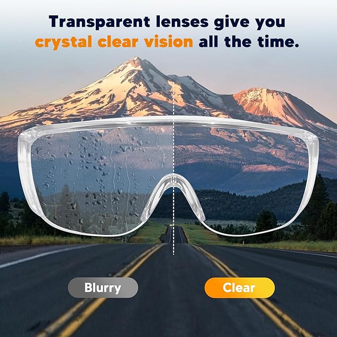 Clear Safety Glasses Over Eyeglasses 12 PACK ANSI Z87.1 Impact Resistant Wide Vision Fits Over Most Prescription Glasses Dust/Chemical Splash Proof Lightweight Protective Eyewear for Men Women