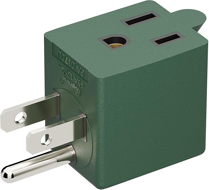 90 Degree Adapter Right Angled Upward Angled USA 3-Prong Male-Female Adapter, Plugrand 90 Degree Angled USA Male Female Adapter, 5-15P to 5-15R Direction Changer Space Save Adapter Green PA-0170UG