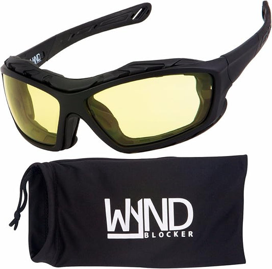 WYND Blocker Motorcycle Riding Glasses Extreme Sports Wrap Sunglasses (Black/Yellow)