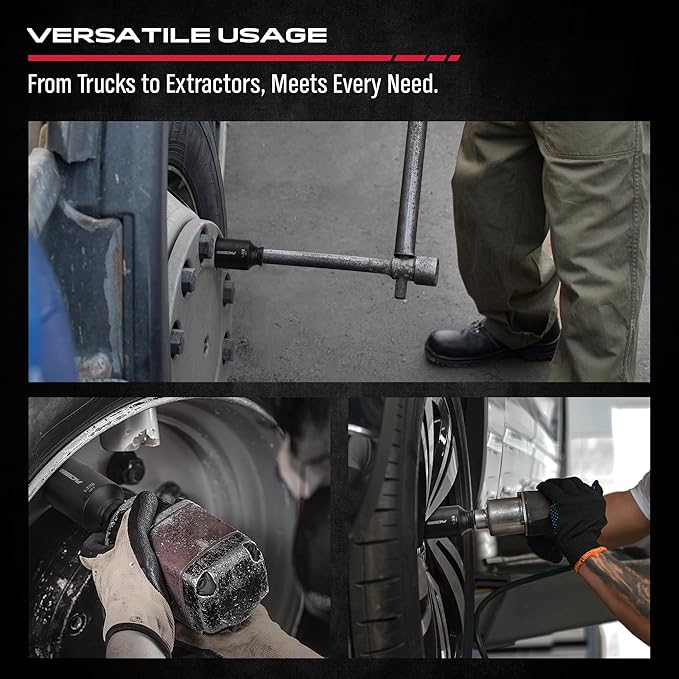 SAE Deep Impact Socket Set 8-Piece 1/2-inch Drive Wheel Axle Nut Wrench Large Sockets Standard Adapter 1-11/16 1-9/16 1-3/8 1-7/16 1-1/2 1-5/8 1-3/4 Imperial Spindle Joint Torque Bearing Locknut Truck