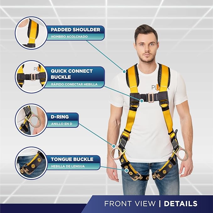 Palmer Safety Full Body Harness with 5 Point Adjustment, Dorsal D-ring, Grommet Legs, Two Side D Rings, and Fall Indicators