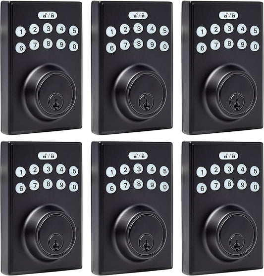 Amazon Basics Electronic Keypad Deadbolt Door Lock with Touch-Control Keyless Entry, Keyed Entry Option, Contemporary, Matte Black, 6-Pack