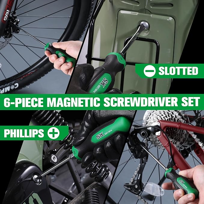 SK 6-Piece Magnetic Screwdriver Set, S2 Steel, 3 Slotted & 3 Phillips Screwdrivers, SureGrip Handle