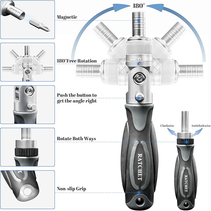 Precision Ratcheting Screwdriver Set, 68 in 1 Socket Set & Magnetic Screwdriver Bit Set with Rotatable Ratchet Handles and Extensions Bar for Phone/Computer/Bike/Car/Electronics Maintenance (Gray)