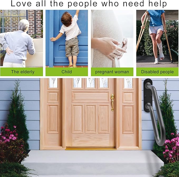 SELEWARE Heavy Duty Wall Mount Handrails for Outdoor Steps, Non-Slip Stair Grab Bars, U-Shaped Safety Railings for Porch, Garage, Garden, Indoor/Outdoor Use