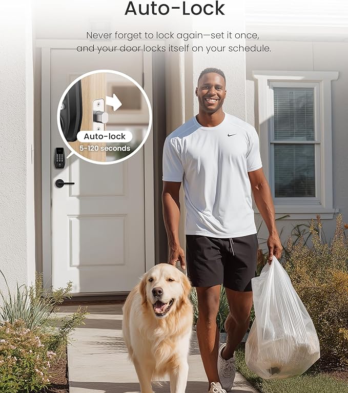 DESLOC C100 Keyless Entry Door Lock with 2 Lever Handles & Display, Electronic Keypad Deadbolt with Screen Digital Smart Front Door Lock Set, Auto Lock, Passage Mode, 12 Months Battery, Black