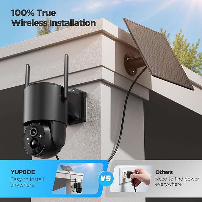 Security Cameras Wireless Outdoor Solar: Battery Cameras for Home Security WiFi Camera Outdoor Surveillance Camera PTZ 360° CCTV Cam System with Floodlight Color Night Vision PIR Sensor