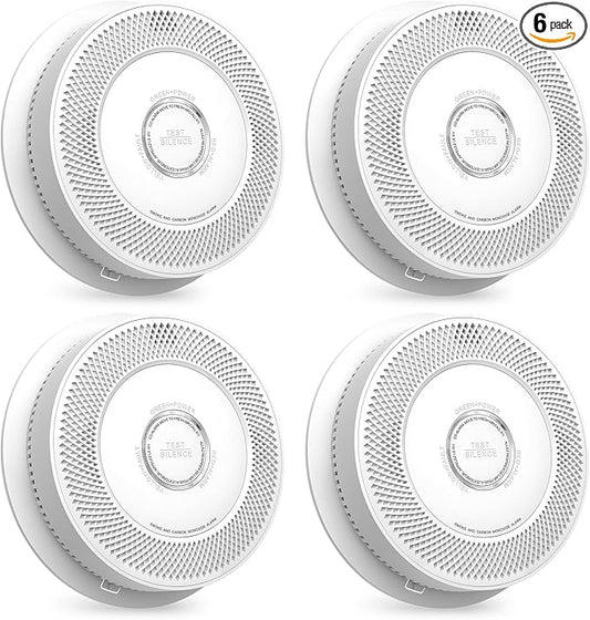 Jemay Smoke Detector Carbon Monoxide Detector Combo 10 Year Battery, Interconnected Smoke and Carbon Monoxide Detector with Voice Reminder, LED Warning Light Indicators, 4 Packs
