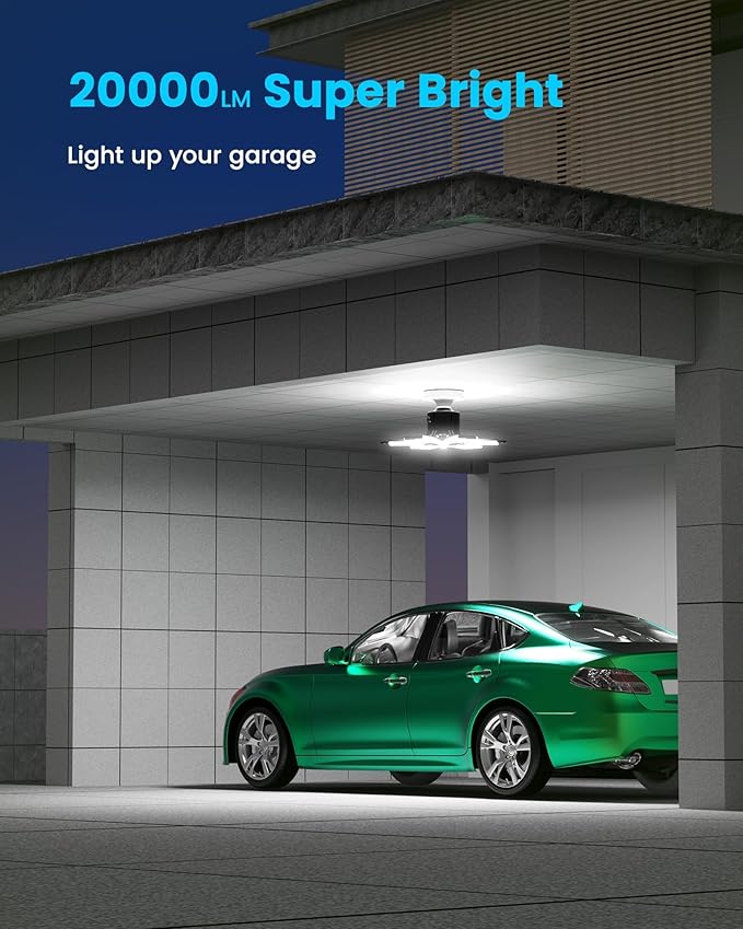 Motion Sensor Garage Lights 20000LM, Motion Activated Garage Ceiling Led Shop Light with Screw-in E26 Socket & Auto Shutoff - Motion Sensor Light Indoor Bulb for Warehouse/Attic/Barn 2-Pack