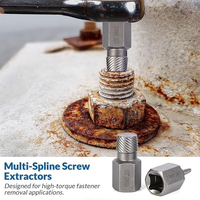 27PCS Screw Extractor Set, Easy Out Bolt Extractor kit with 3/8" Inch Drive Hex-Head, Multi-Spline Rounded Bolt Remover tool for Removing Damaged Studs, Bolts, Screws