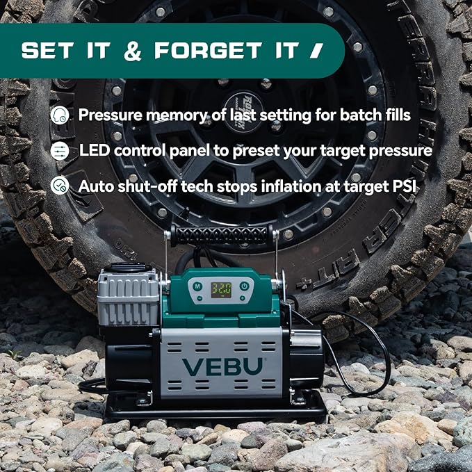 ‌RV Air Compressor 12V Tire Inflator, 150PSI with Auto Shut-off, Digital Display & Preset, 5.65CFM Fast Inflation for Off-road Vehicles, Trucks, SUVs, RVs, ATVs, Corded Electric