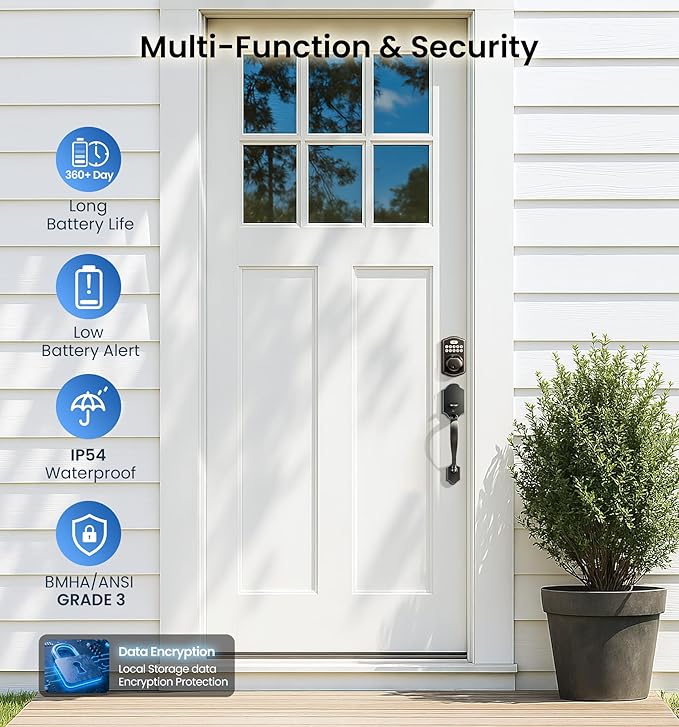 Veise Fingerprint Door Lock, Keyless Entry, Auto Lock, Electronic Keypad Deadbolt for Front Door, Biometric, Anti-Peeking Password, Easy Install, Oil Rubbed Bronze