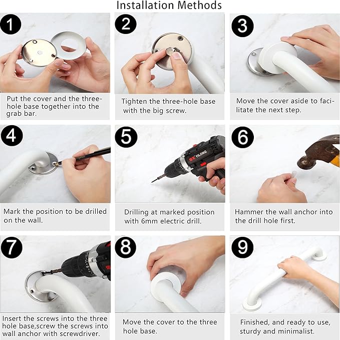 Shower Grab Bar, 2 Pack 32 Inch White Bathroom Grab Bar, 1.25" Diameter 304 Stainless Steel Anti-Slip Grab Bars for Bathtubs and Showers, Handicap Shower Grab Bar for Seniors Elderly