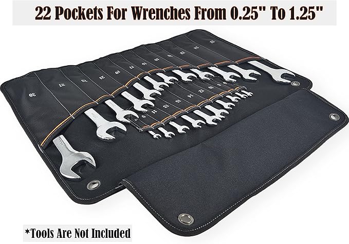 WELKINLAND 22-Pockets Wrench Tool Roll, 0.25-1.25" Wrench-Set Roll Holder Bag, Wrenches sleeve wrap, Wrenches pouch(Tools Are Not Included)