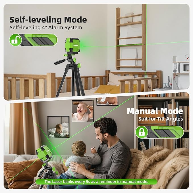 Laser Level with 47in Tripod Self Leveling, HUEPAR 98Ft Laser Level Green Line Laser Cross Line Laser Leveler Tool for Picture Hanging, Tile, Home Renovation, Indoor Project, Battery&Goggles Included