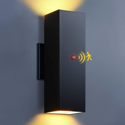 KIZON Motion Sensor Outdoor Lights, Modern Outdoor Sconce Light Wall Mount, Black Motion Detector Lights for Outside, Aluminum Up and Down Light for House Porch Front Door