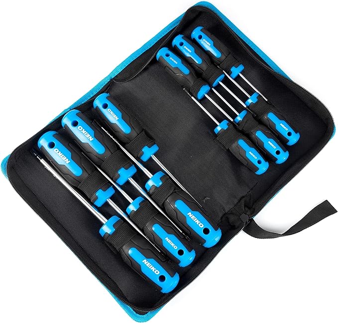 NEIKO 01377A Magnetic Torx Screwdriver Set | 12 Piece | T5 – T40 | 6 Point Star Head Driver | Heat Treated Chrome Vanadium Steel | Non Slip Cushioned Handle Grip | Magnet Bit Tip | Carrying Pouch