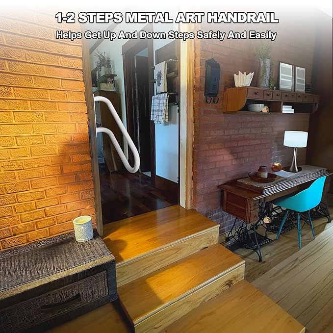 Jamb Mount Handrails for Outdoor Steps-1-2 Step Waterproof Stairs Railing-Powder Coated Side Mount Hand Rails for Indoor Stairs-Non-Slip Staircase Grab Rail for Deck/Porch/Mobile Home/Short Stairway