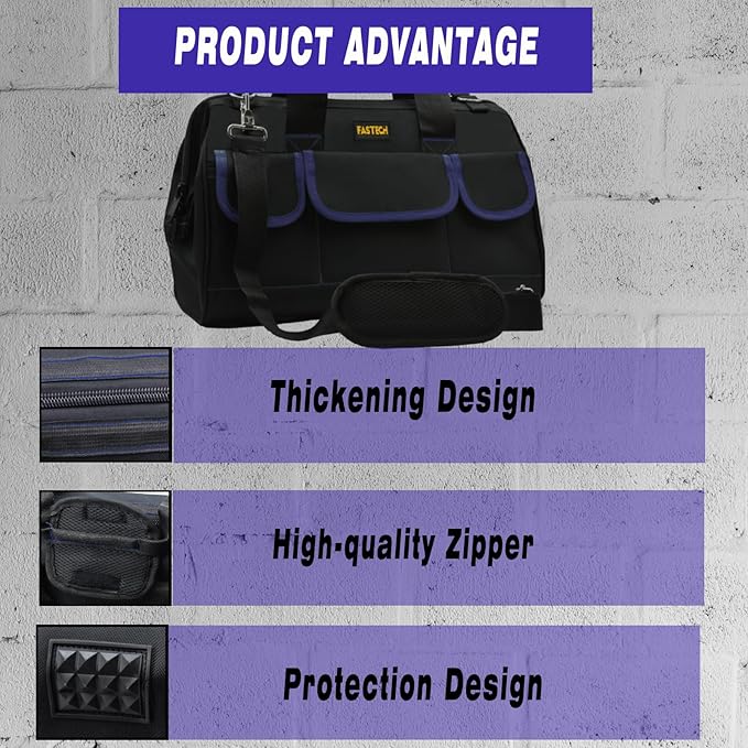 18 Inch Tool Bag, Waterproof Wide Mouth Tool Kit, Heavy Duty Tool Bag Organizer With Shoulder Straps, Tool Storage Package For Men/Women (18IN DarkBlue)