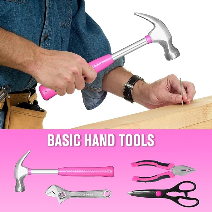 SOLUDE Pink Tool Set,206-Piece Home Tool Kit for Women Girls Ladies,Basic Household Toolkits for New Apartment Garage Office College Dorm & DIY Projects