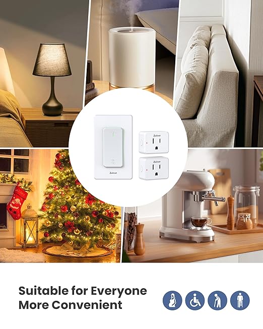 2-Gang Remote Control Outlet Plug Switches, Upgrade Dual Switch Design, Removable Double Wireless Light Switches, No Wiring No WiFi, 300 ft, 15A/1500W, Expandable, for Household Appliances