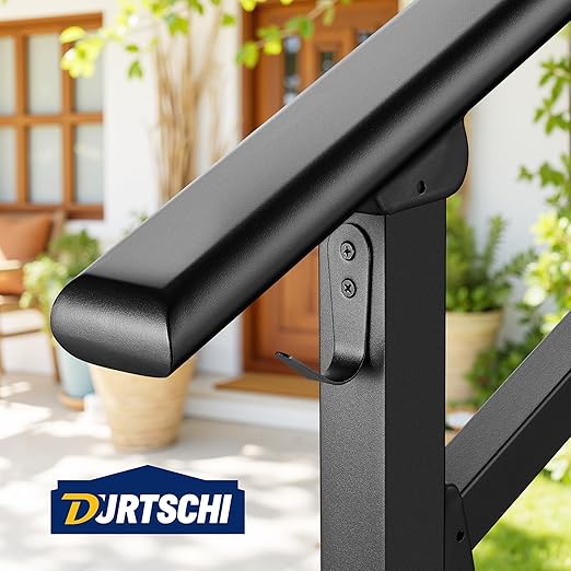 Updated Handrails for Outdoor Steps, 3-4 Steps Wrought Iron Railing, Flexible Exterior Railing for Concrete or Wooden Stairs, Transitional Handrails for Exterior Step With Installation Kit