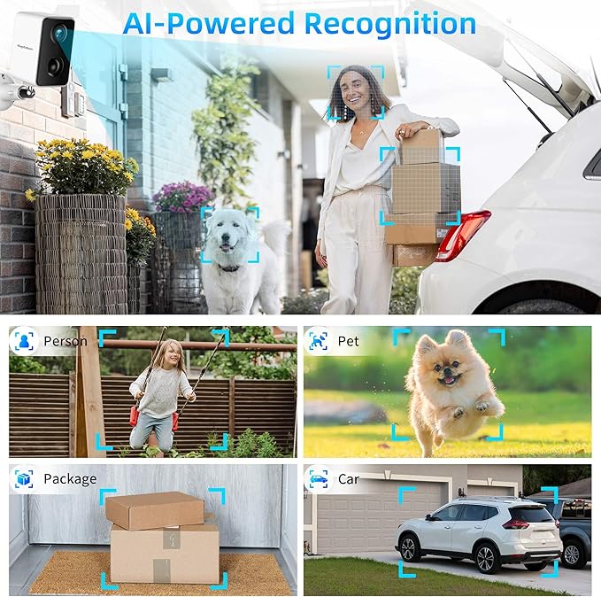 Septekon 2K Security Cameras Wireless Outdoor, Solar Camera for Home Security, Battery Powered Camera with Two Spotlights, PIR Motion Detection Siren, Color Night Vision, 2-Way Audio, IP66, White