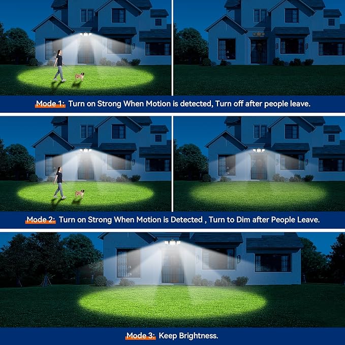 LED Security Lights Motion Sensor Outdoor Lights, 5000K Daylight, IP65 Waterproof, Dusk to Dawn, 3-Head Motion Detected Flood Light for Garage, Yard, Porch