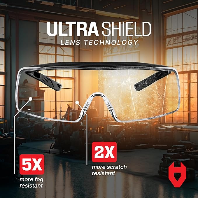 NoCry Anti Fog Safety Glasses that Fit Over Glasses with Scratch Resistant Lens — ANSI Z87 & OSHA Certified Over Glasses Safety Glasses for Men and Women with Adjustable Temples and 100% UV Protection