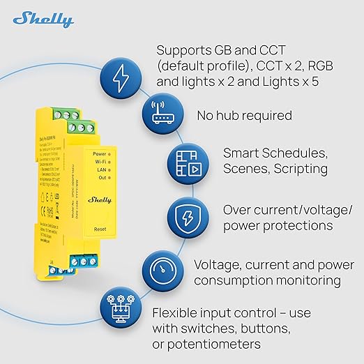 Shelly Pro RGBWW PM | Wi-Fi & LAN Smart Remote Control for RGBW Led Strips with Power Metering | Home Automation | No Hub | Compatible with Alexa & Google Home | iOS Android App | Dimming Control