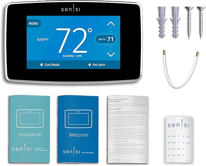 Emerson Sensi Touch Wi-Fi Smart Thermostat with Touchscreen Color Display, Works with Alexa, Energy Star Certified, C-wire Required, ST75 Black 5.625" x 3.4" x 1.17"