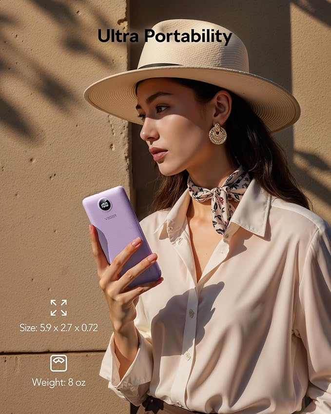 VEGER All in One Travel Portable Charger with Built-in AC Plug & Cables, 10000mAh Slim Power Bank Battery Pack, 15W Fast Charging for iPhone, Samsung, Android-Black