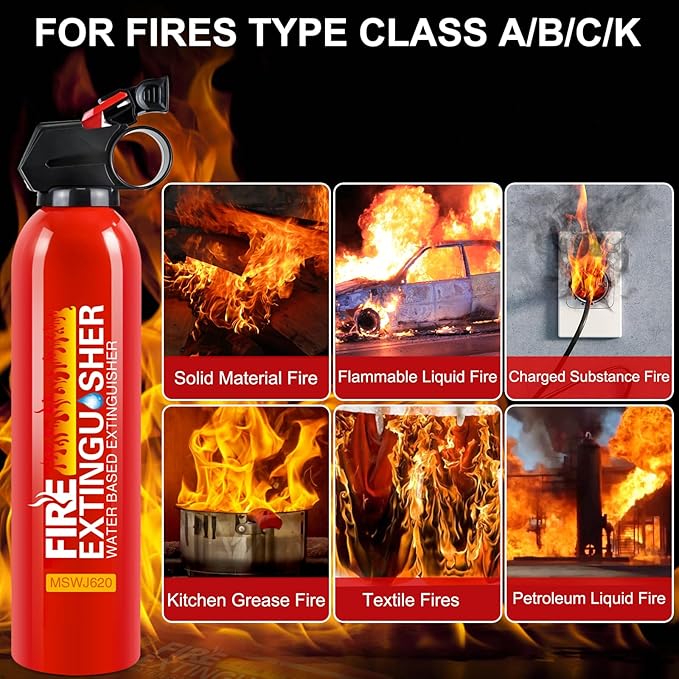Fire Extinguisher for Boat - 3 Packs Fire Extinguisher for Home with Mount, 620ml Small House Fire Extinguishers for Kitchen Vehicle Car UTV RV, Portable Water-Based Fire Extinguisher for A/B/C/K Fire