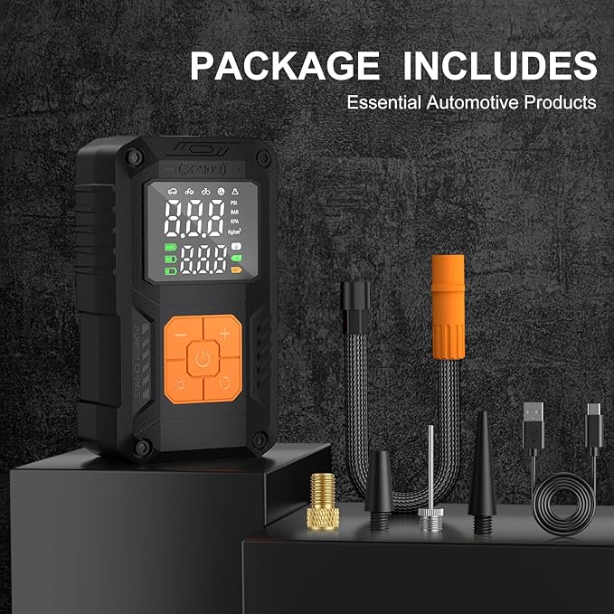 Tire Inflator Portable Air Compressor, 150PSI Cordless Mini Air Pump with Digital Pressure, Bike Pump, 5X Fast Inflation 10000mAh Tire Inflator for Car, Motorcycle, Bike, Ball, LED Light