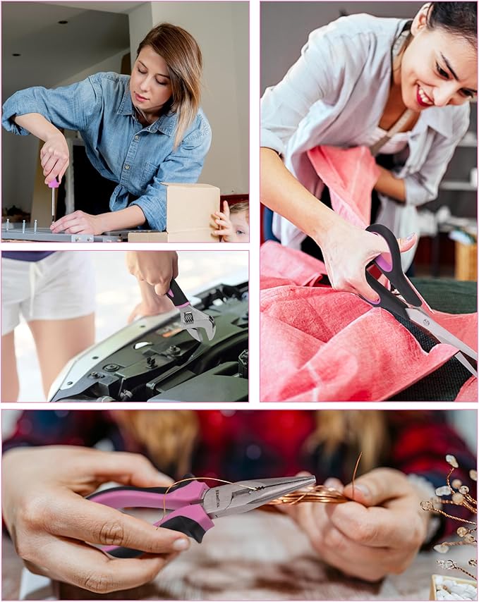 KingTool 267-Piece Tool Kit Set - Pink Tool Set with 21V Crodless Pink Power Drill Driver, Tool kit for Women with Pink Tool Storage Bag, Womens Tool Kit for House, Perfect for Home DIY Projects