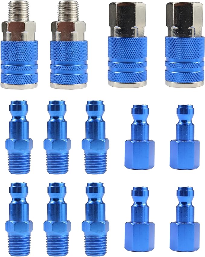 Type C Air Fittings Connect Automotive Air Plug & Coupler Set 14PCS Air Hose Fittings for Air Compressor Fittings Kit Aluminum T/Auto Air Fitting Set