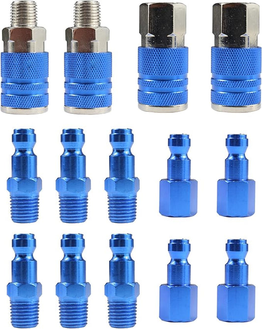Type C Air Fittings Connect Automotive Air Plug & Coupler Set 14PCS Air Hose Fittings for Air Compressor Fittings Kit Aluminum T/Auto Air Fitting Set