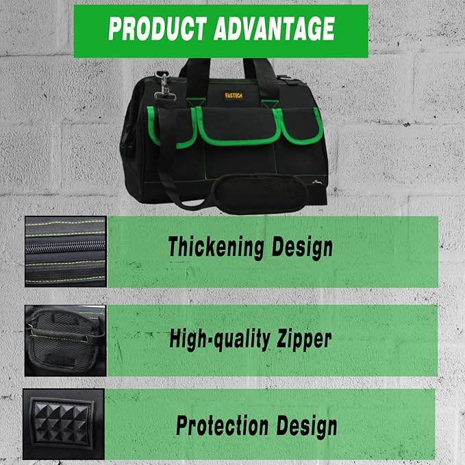 22 Inch Tool Bag With Comfortable Shoulder Straps, Waterproof Wide Mouth Tool Kit, Tool Storage Package For Men/Women (22IN Green)