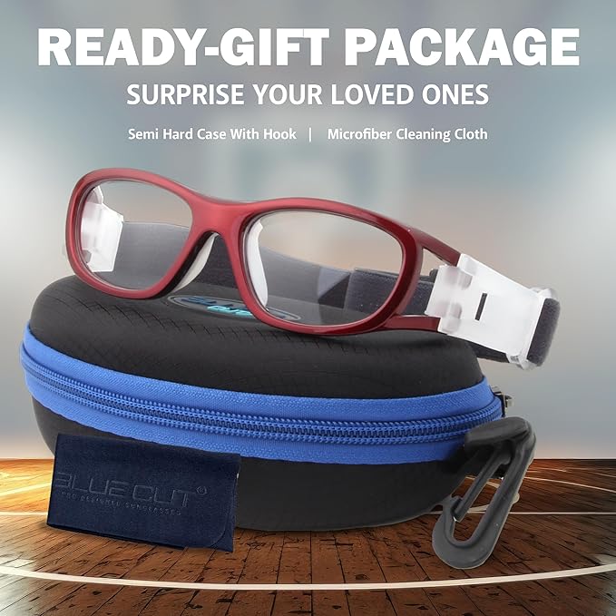 BLUE CUT Safety Basketball Goggles For Kids for Outdoor Sports Activities Anti Fog Replaceable to Prescription Lenses