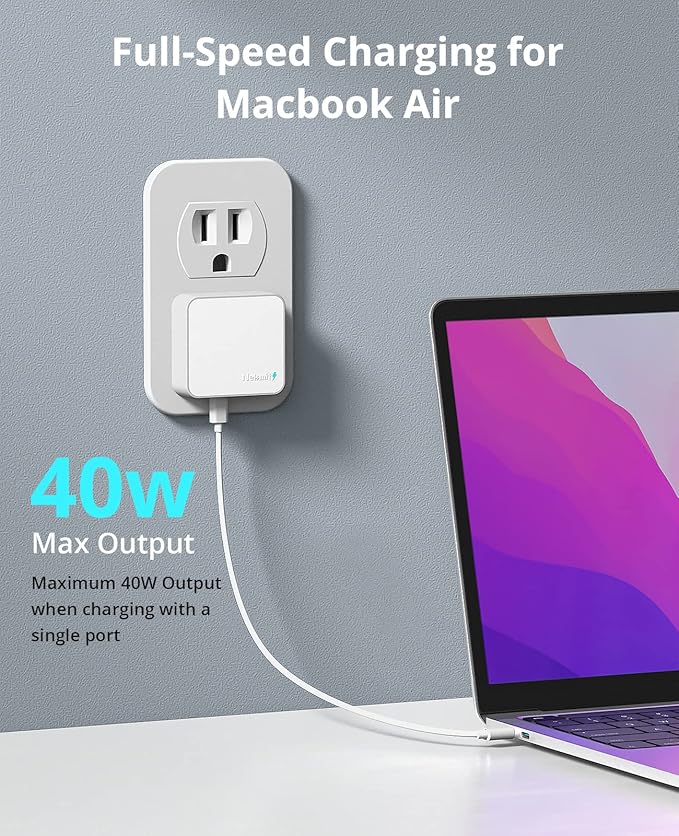 Nekmit Dual Port USB C Wall Charger, 40W PD Fast Charging USB C Wall Plug Adapter, Flat Thin Slim Charger Block for iPhone 14/14 Pro/14 Pro Max, Galaxy, MacBook Air, iPad, AirPods and More